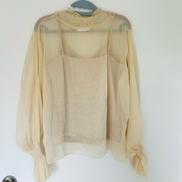 Oak+fort see thru blouse + camisole, elasticated cuff, size S - Picture 3 of 9